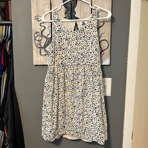 Old Navy Floral Dress Size S Small Tank Top White Blue Gold Side Zipper